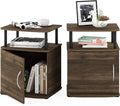 Furinno JAYA End Side Sofa Table/Nightstand with Door, 2-Pack, PVC Tubes, Columbia Walnut/Black