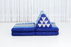 Leewadee Comfortable Japanese Floor Mattress - Thai Floor Bed with Triangle Cushion - Futon Mattress - XL Extra Long Thai Massage Mat, 89 x 20 inches, Blue, Kapok Filling