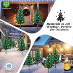 Lewondr Set of 2 Prelit Pathway Christmas Trees, 47.24" Outdoor Xmas Tree with 50 LED Strawberry Lights, Pine Cones Red Green Fruits, Solar and Type-C Powered Xmas Decor with Small Bells for Yard Home