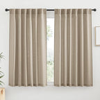 RYB HOME Linen Sheer Curtains for Small Window, Back Tab Breathable Absorbent Curtains & Drapes, Light Filter Half Privacy Protect for Study Room Office, Length 63 by Width 52 inch, 2 Panels, Khaki
