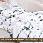 PHF 100% Cotton Tie-dye Waffle Weave Blanket King Size,Soft Breathable Skin-Friendly Durable Layering for All Season, Manual Elegant Delicate Pattern for Bed, Home Decor, Couch,Tie Dyed Green, 104x90