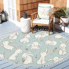 Round Rugs Cute Bunny Carrot Collection Hand Drawn Boho Area Rug Linen and Cotton Carpet Meditation Rug Washable Hallway Runner Mat Accent Rug for Bedroom Bathroom 3ft