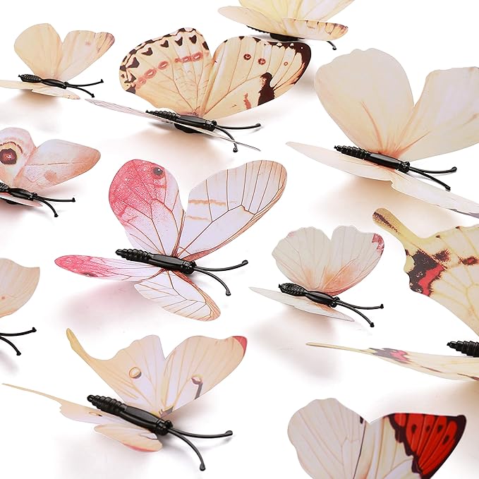 24pcs 3D Vivid Special Man-Made Lively Butterfly Art DIY Decor Wall Stickers Decals Nursery Decoration, Bathroom Décor, Office Décor, 3D Crafts for Nursery Girls Kids Room Bedroom