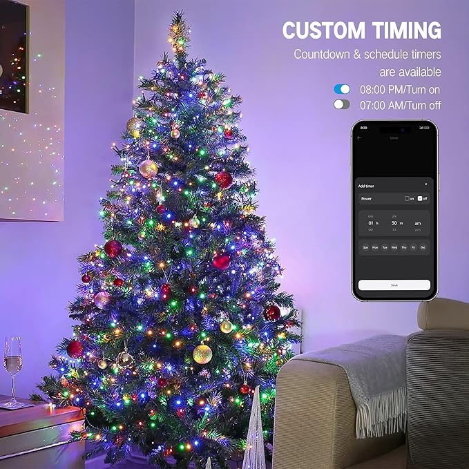 BrizLabs Color Changing Smart Christmas Lights, 115ft 300 LED App & Voice Control Christmas String Lights, Warm White Multicolor Mini Light, Dimmable Xmas Light Music Sync for Holiday Party Tree Decor