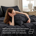 Bedsure Oversized Queen Comforter Set Black - Bed in a Bag Bedding Set 7 Pieces, GentleSoft™ Pintuck Bed Set Gift for Family, Pinch Pleat All Season Comforter with Sheets, Pillowcases & Shams