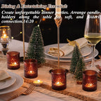 15Pcs Glass Votive Candle Holders, Amber Tea Light Candle Holders Vintage Fall Tealight Candle Holder Bulk for Autumn, Thanksgiving Table Centerpieces, Christmas Decor (Amber)