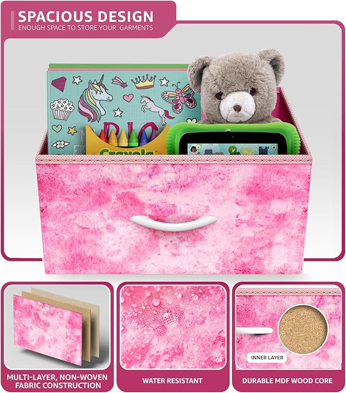 Sorbus Nightstand Storage Organizer Chest with 3 Drawers - Kids Girls, Boys Bedroom Furniture Chest for Clothes, Closet Organization - Steel Frame, Wood Top, Tie-dye Fabric Bin (3-Drawer, Pink)