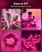 Fairy Lights Battery Operated, Twinkle String Lights Waterproof Silver Wire 5 Ft 60 LED Firecracker Valentine's Lights for DIY Wreath Wedding Bedroom Mason Jar Holiday Christmas Valentine's Day, Pink