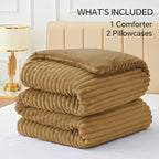 BEDELITE Fleece California King Comforter Set -Super Soft & Warm Fluffy Brown Bedding, Luxury Fuzzy Heavy Bed Set for Winter with 2 Pillow Cases