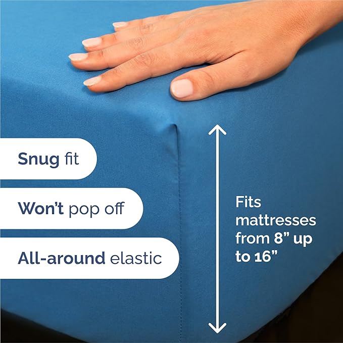 Split King Bed Sheet Set - 7 Piece Split King Bed Sheet Set - Soft Hotel Luxury Bedding - Cooling, Comfy & Breathable - 1 Flat & 1 Fitted & 4 Pillowcases w/ Deep Pockets - Wrinkle Free - Denim Blue