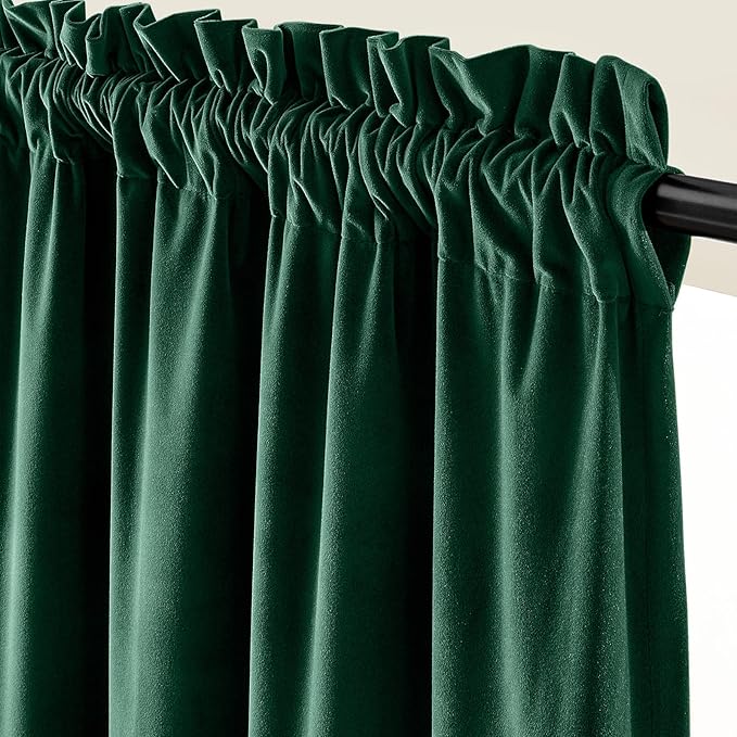Lazzzy Velvet Blackout Curtains Thermal Insulated Room Window Drapes Super Soft Luxury Curtains for Living Room Bedroom Rod Pocket 2 Panels, Emerald Green, 62" W x 90" L