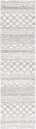 SAFAVIEH Arizona Shag Collection Runner Rug - 2'3" x 14', Ivory & Grey, Moroccan Design, Non-Shedding & Easy Care, 1.6-inch Thick, Ideal for The Living Room, Bedroom, Dining Room (ASG741F-214)