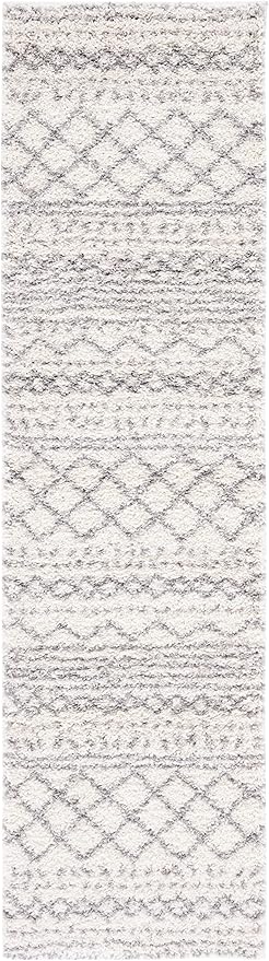 SAFAVIEH Arizona Shag Collection Runner Rug - 2'3" x 14', Ivory & Grey, Moroccan Design, Non-Shedding & Easy Care, 1.6-inch Thick, Ideal for The Living Room, Bedroom, Dining Room (ASG741F-214)