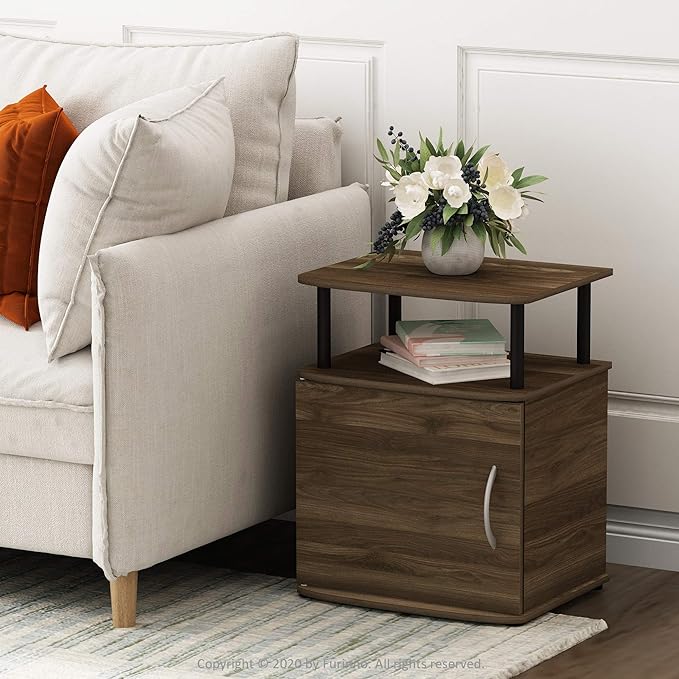 Furinno JAYA End Side Sofa Table/Nightstand with Door, 2-Pack, PVC Tubes, Columbia Walnut/Black