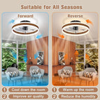 VOLISUN Fandelier Ceiling Fans with Lights and Remote, 15.7in Farmhouse Ceiling Fan Flush Mount, 3000K-6500K Dimmable Bladeless Ceiling Fan with Light, Modern Ceiling Fans with Lights for Bedroom