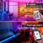 TJOY 50ft Bluetooth LED Strip Lights, SMD5050 Music Sync Tape Lighting, RGB Color Changing Rope Lighting with Remote,Smart APP Control, LED Lights for Bedroom,TV,Room DIY (APP+Remote +Mic/50ftx1)