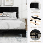 SHA CERLIN Queen Platform Bed Frame with Velvet Upholstered Headboard, Mattress Foundation with Strong Wooden Slats Support, No Box Spring Needed, Black