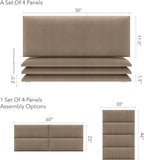 Vänt Upholstered Wall Panels - Queen/Full Size Wall Mounted Headboards - Ribbed Taupe - Set of 4 Panels (Each Individual Panel 30"x11.5")