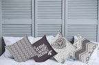 Ambesonne Geometric Throw Pillow Cushion Case Pack of 4, Home Phrase Minimal Zigzag Squama Dahlia Flower Petals Chevron Tribal, Modern Accent Double-Sided Digital Printing, 18", Dark Mauve and White