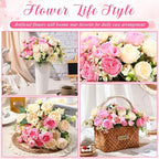 Geosar 8 Bundles Artificial Peonies Flowers Fake Silk Peony Bouquet Faux Peonies Flowers Bulk for Decoration Vase Floral Arrangements Wedding Party Table (Pink,Champagne)