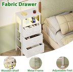 Furnulem 4 Drawer Dresser with Led Light and Charging Station, White Night Stand with Storage Shelf and Fabric & PVC Drawer, 33 Inch Bedside Table, Tall Nightstand for Entryway, Bedroom Furniture