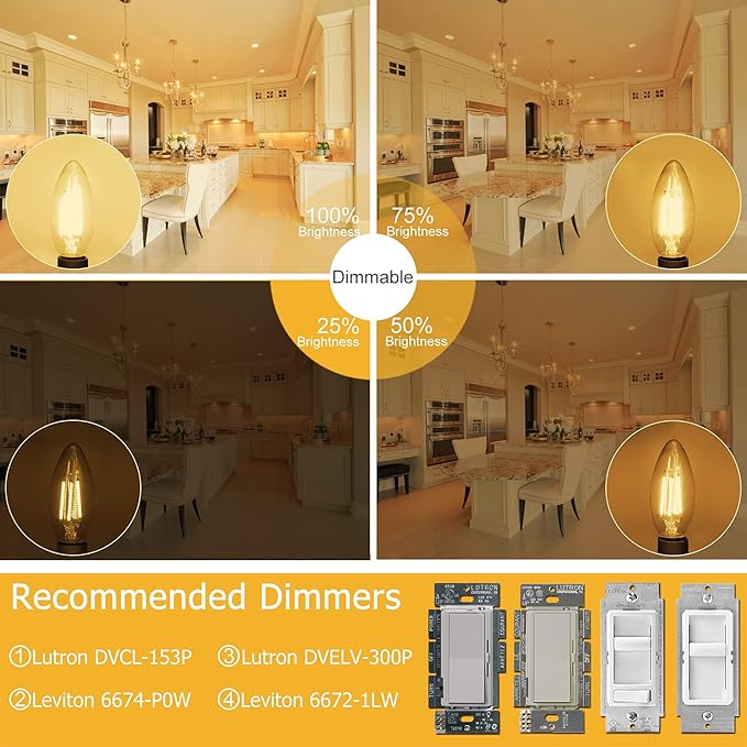 Cotanic LED Candelabra Bulb Dimmable 2700K Soft Warm White, E12 Small Base Type B Light Bulb 60W Equivalent, B11 Candle Light Bulb for Chandelier, Ceiling Fan Light Bulbs, 600LM, AC 120V, 8 Pack