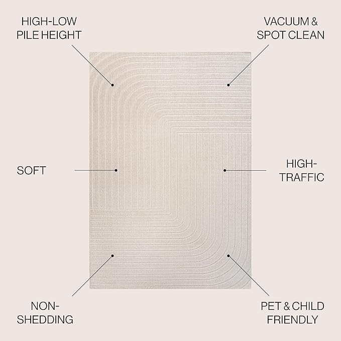 Eyely NCS101A-14 Scandinavian Odense Minimalist Angle Geometric Indoor Rug, Pet Friendly, Non-Shedding, Stain Resistant, Easy-Cleaning, Ivory/Cream, 10 ft. x 14 ft., Indoor/Outdoor, Area Rug