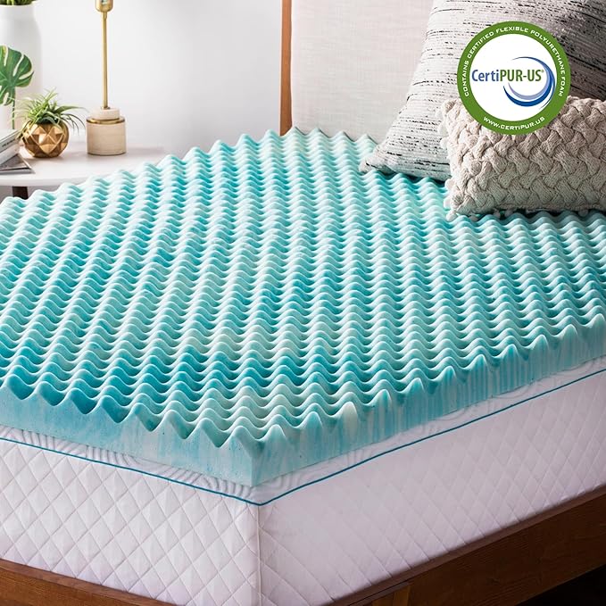 Linenspa 2 Inch Convoluted Gel Swirl Memory Foam Mattress Topper - Promotes Airflow - Relieves Pressure Points - King