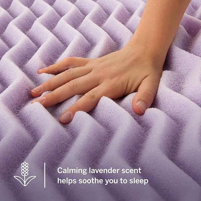LUCID Zoned Memory Foam Mattress Topper, Queen, Lavender