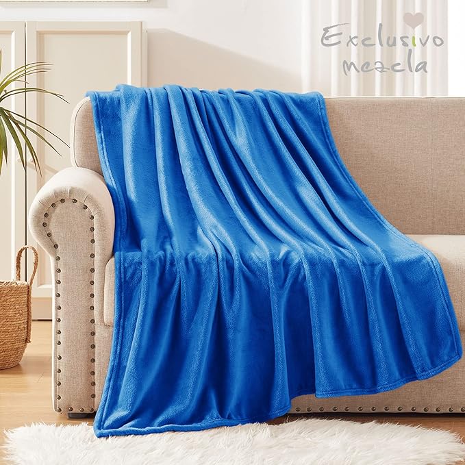 Exclusivo Mezcla Fleece Throw Blanket for Couch, Sofa, 300GSM Super Soft and Warm Blankets, Cobalt Blue Throw All Season Use, Cozy, Plush, Lightweight, 50x60 Inches