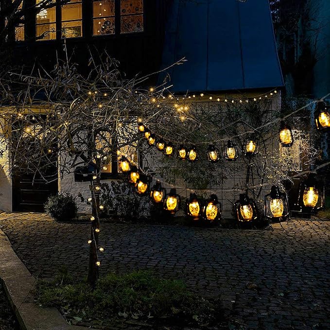 AceList 20 LED Black Lantern String Lights Mini Kerosene Lamp for Indoor Outdoor Patio Garden Holiday Home Ramadan Wedding Party Christmas Tree New Year Decorations(Warm White Light)