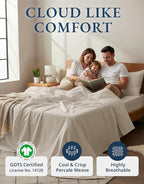 LANE LINEN 100% Organic Cotton Full Sheets Set 4-Piece Pure Percale Long Staple Soft Bedding Breathable Fits Mattress Upto 15" Deep - Glacier Grey