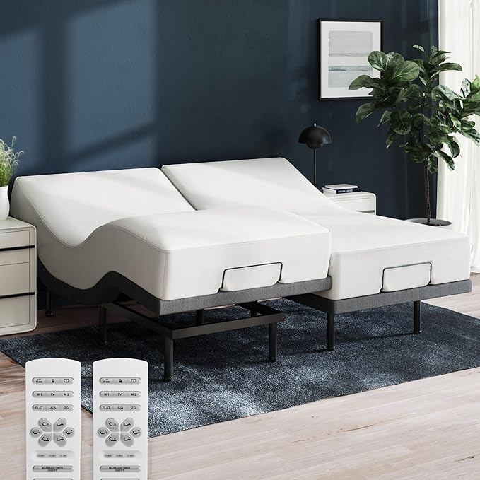 Nectar Split King Adjustable Base & 12” Mattress (New Version) - Head & Foot Incline - Medium Firm Memory Foam - Cooling Top Layer - 3 Massage Settings - 365-Night Mattress Trial & Forever Warranty