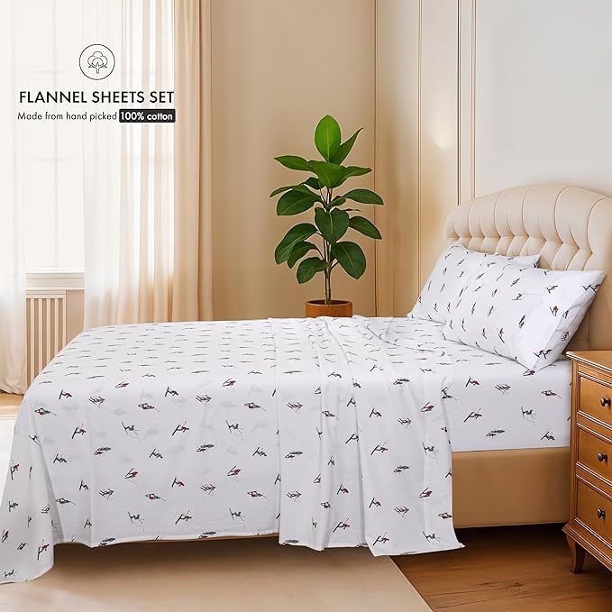 RUVANTI Flannel Sheets Twin Size - 100% Cotton Double Brushed Twin Sheets Set, Deep Pockets 16 Inches, All Seasons Breathable & Extra Soft Bed Sheets, Warm & Cozy, 3 Piece, Flurry Friends