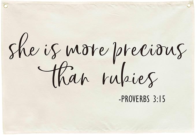 Christian Bible Verse Scripture Rectangular Banner Flag Wall Sign Decor Gift for Baby Girl Women-Nursery Baby Room Bedroom Decor-Baby,Shower Birthday Christmas Gift-She Is More Precious Than Rubies