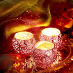 Rtteri 12 Set Votive Candle Holders Wedding Centerpiece Table Decorations Speckled Mercury Glass Votive Candle Holders with Tea Lights Birthday Party Decorations for Home (Pink)