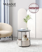 VASAGLE LILEA Collection - Small Round Side End Table, Modern Nightstand with Fabric Basket, Cement Gray and Cream White ULET223G49