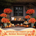 Mimorou 100 Bundle Fall Artificial Flowers Outdoor UV Resistant Autumn Orange Fake Plants Flowers Faux Plastic Greenery Decoration Shrub for Wedding Window Box Home Porch Fireplace Thanksgiving
