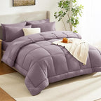 CozyLux King Size Comforter Set Dusty Purple - 7 Pieces Bed in a Bag Dusty Purple Comforter King Size, Bedding Set with All Season Quilted Comforter, Flat Sheet, Fitted Sheet, Pillowcases
