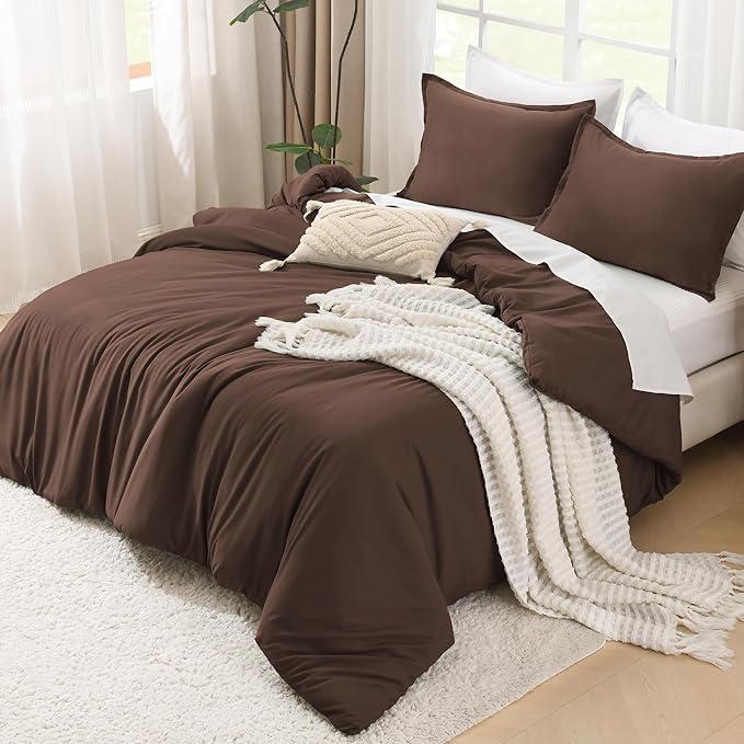 Litanika Comforters Brown Super King Size, 3 Pieces Lightweight Solid Bedding Set & Collections, All Season Fluffy Bed Set (120x120In Comforter & 2 Pillowcases)