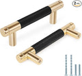 Knurled Cabinet Pulls 2 Pack, 4 Inch Long Cabinet Handles Metal Door Pulls, Kitchen Drawer Pull Knurled Dresser Handles - 3" Hole to Hole, Black & Gold
