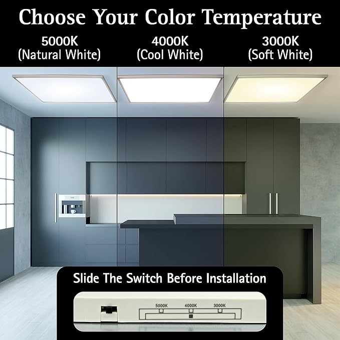 Ultralux 2x4 ft Surface Mount Ceiling Light Panel – Slim, Edge Lit, Flush Mount Flat Panel for Kitchen, Home & Office - TRIAC Dimmable, 3CCT Adjustable Color Temperature (Brushed Nickel, 2 Pack)