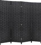 FDW Room Divider Wood Screen 4 Panel Folding Portable Partition Screens Wooden Mesh Woven Design Room Screen Divider for Home Office (Coal Black)