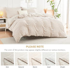 HYMOKEGE Beige Twin Comforter Set Seersucker 5 Pieces, All Season Luxury Bed in a Bag for Bedroom, Bedding Set with Comforters, Sheets, Pillowcase & Sham