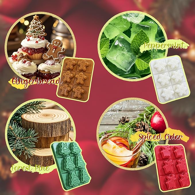 Winter Scented Wax Melts,Christmas Soy Wax Melts for Wax Warmer,Strong Mix Fragrance,Forest Pine,Spiced Cider,Gingerbread Cupcake,Snowflake Peppermint Candle Melts Decor Gift,2.1oz(8 Pack)