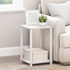 Furinno Turn-N-Tube Side Table, 2-Tier End Table with Open Shelf, Toolless Night Stand, Bedside Table, for Living Room, Bedroom, White
