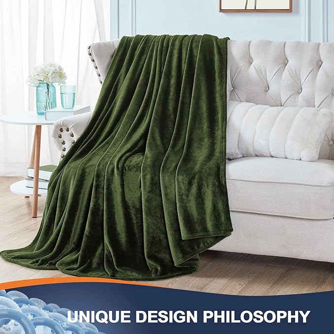 Walensee Fleece Blanket Plush Throw Fuzzy Lightweight (Queen Size 90x90 Olive Green) Super Soft Microfiber Flannel Blankets for Couch, Bed, Sofa Ultra Luxurious Warm and Cozy for All Seasons