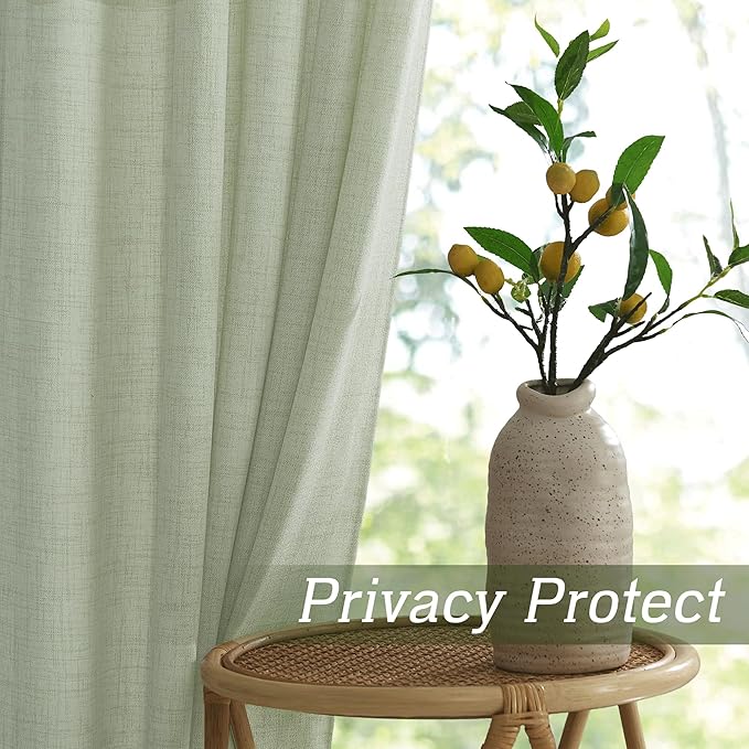RYB HOME Linen Sheer Curtains and Drapes for Living Room and Dining Room 102 inches Length, Breathable Weave Textured/Rod Pocket Semi Sheer Curtains, Sage Green, W 52 x L 102 inches, 2 Panels Set