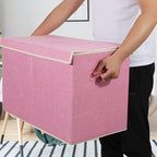 popoly Large Toy Box Chest Storage with Flip-Top Lid, Collapsible Kids Toy Storage Bin Boxes Container for Boys, Girls, Nursery, Playroom, 25"x13" x16" (Linen Pink)
