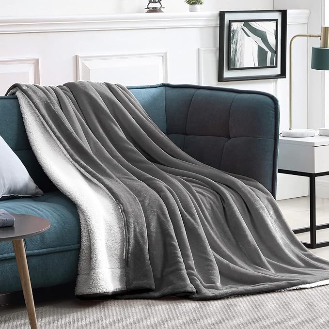 Walensee Sherpa Fleece Blanket (King Size 108”x90” Grey) Plush Throw, Gray Fuzzy Super Soft Reversible Microfiber Flannel Blankets for Couch, Bed, Sofa Ultra Luxurious Warm and Cozy for All Seasons